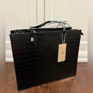 Béis - The Work Tote in Black Croc